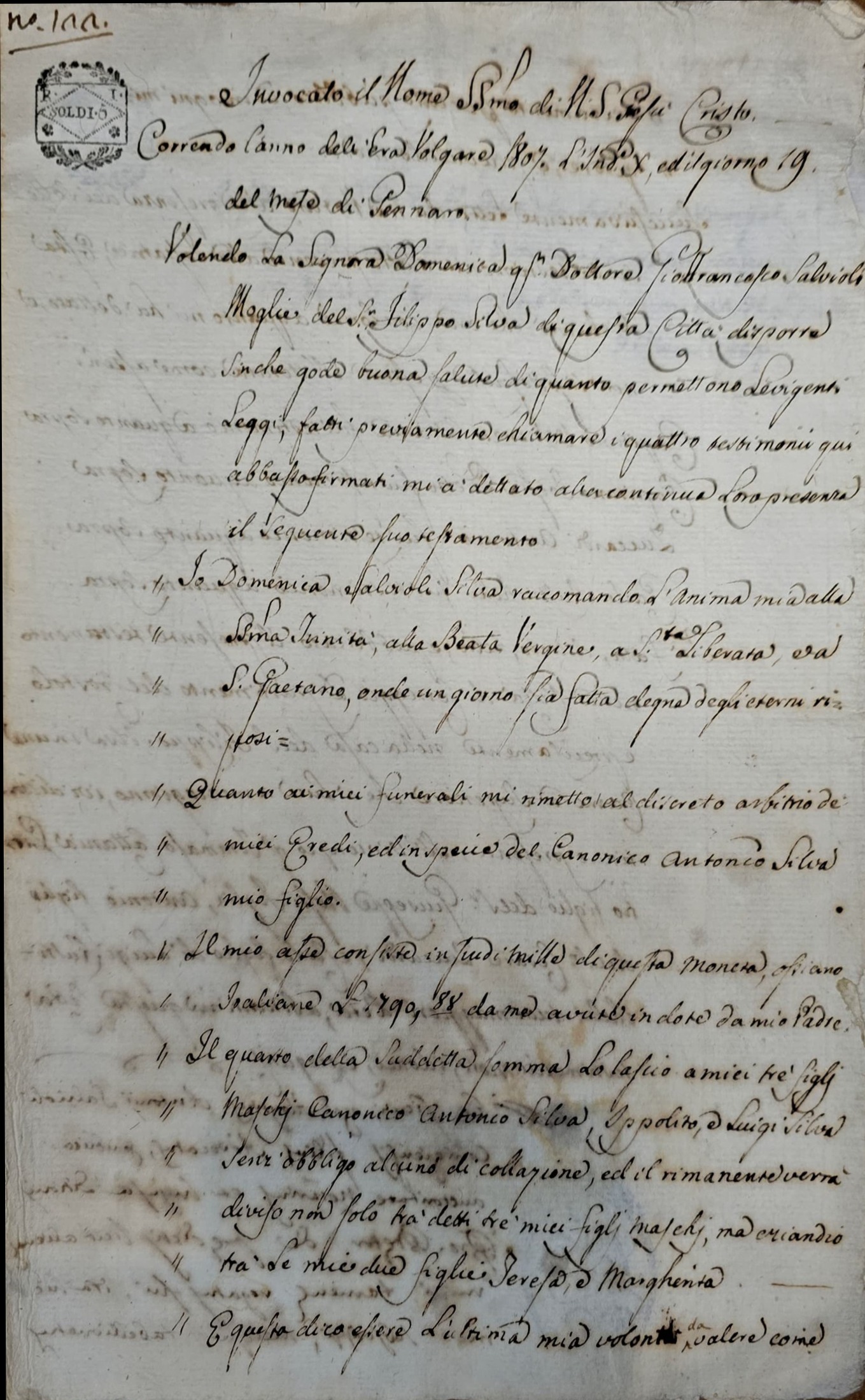 1807 Italian Handwritten Will – Napoleonic Kingdom of Italy, Correggio — archive document image