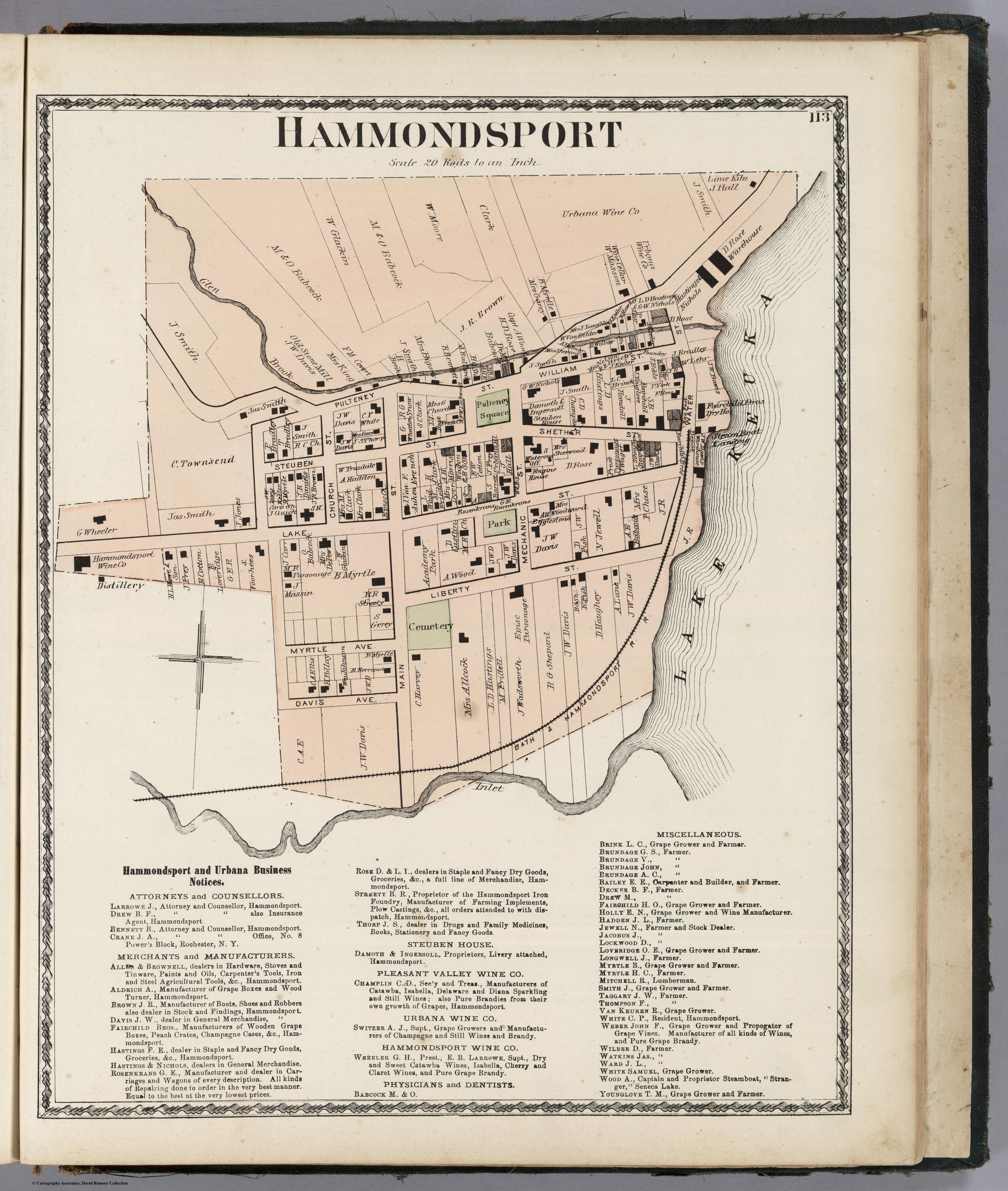 1873 Map of: Hammondsport - Steuben Co. NY