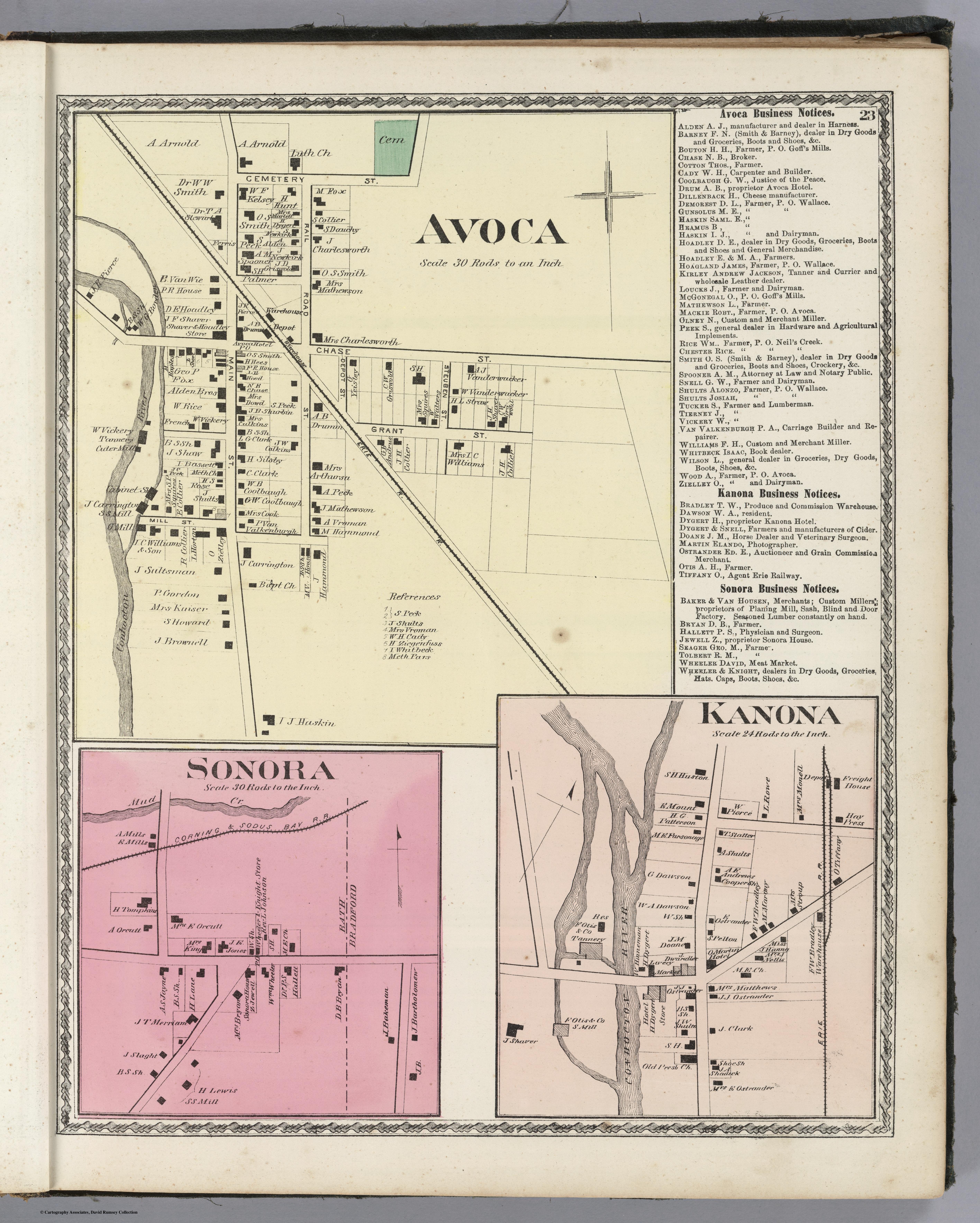  1873 Map of: Avoca, Konona, Sonora - Steuben Co. NY